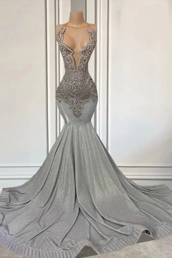 Luxurious Silver Prom Dress Mermaid Dress HM2001