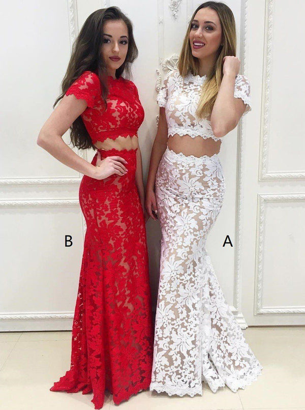 SSR0465,Lace Prom Dresses Mermaid Two Pieces Long Evening Party Dress