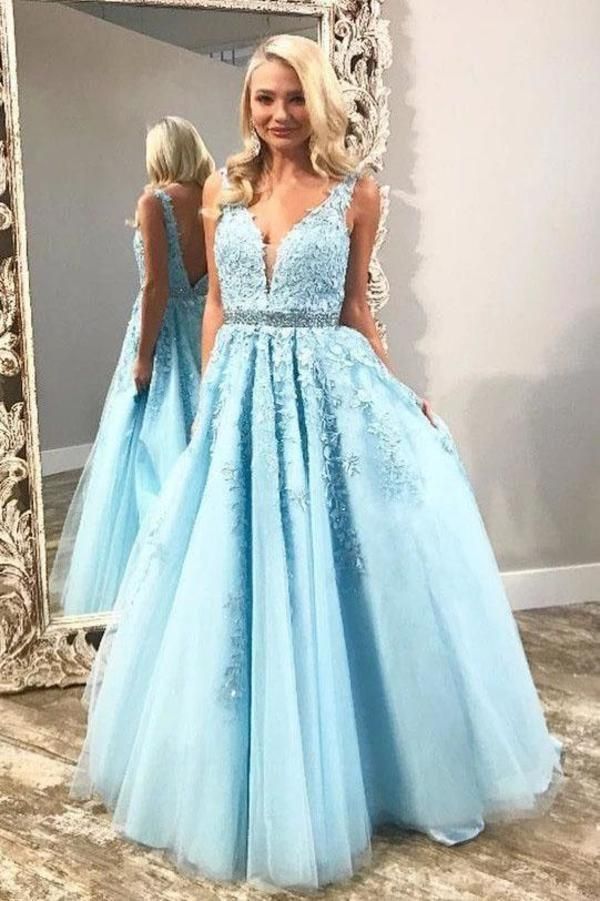 SSR0702,Light blue applique prom dress evening beaded prom dress