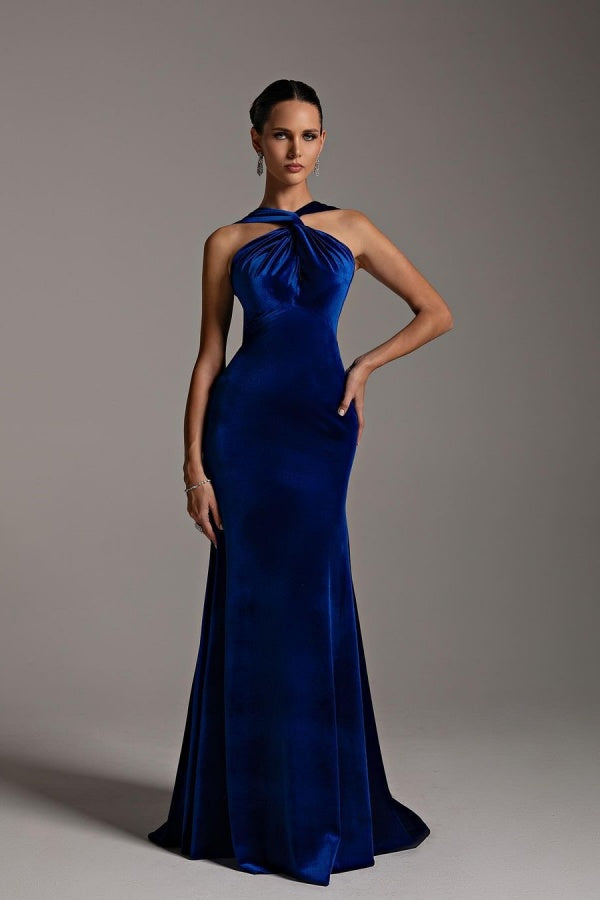 Royal Blue Velvet Stretchy Elegant Mermaid Prom Dress ssr0305