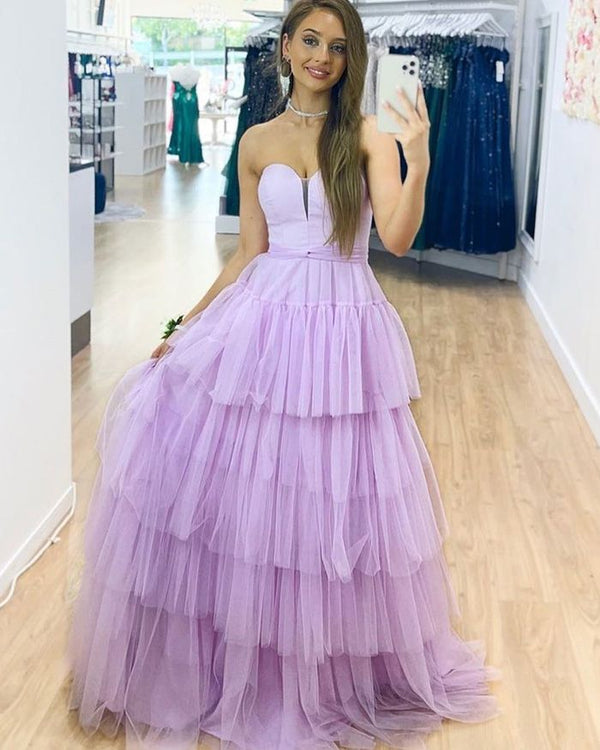 SSR1458,Lilac tulle ruffles prom evening dresses long hoco dress