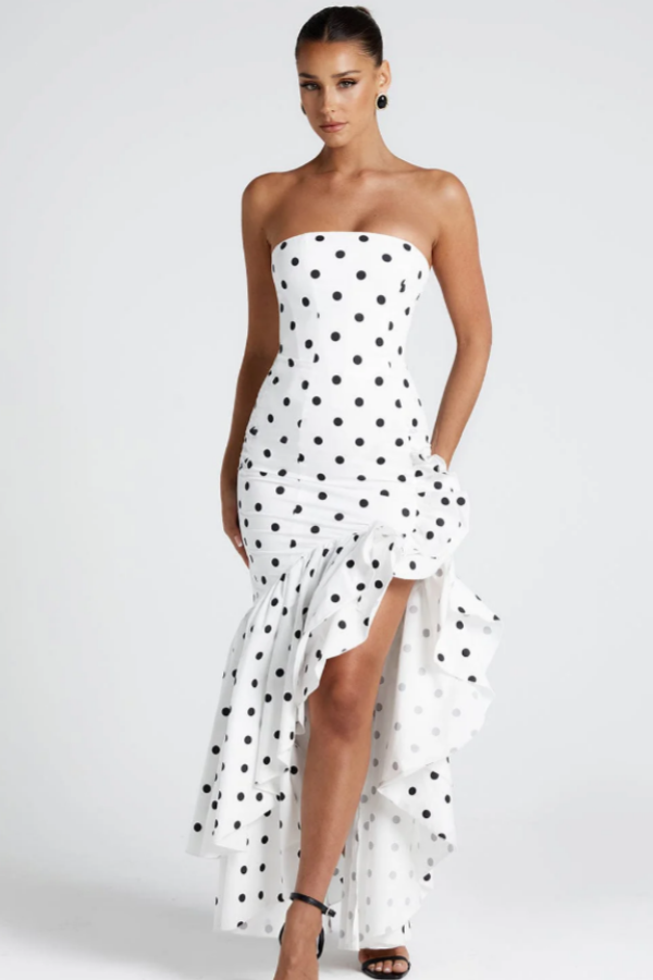 White Summer Semi-formal Polka Dots Split Prom Dress ssr0642