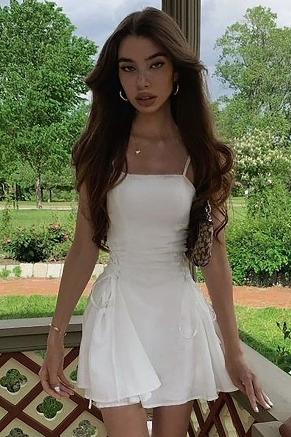 Spaghetti Straps White Satin A-Line Homecoming Dress