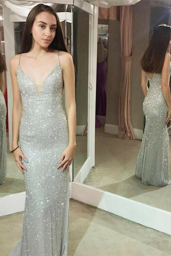 SSR0362,Sexy Prom Dress Silver Long Evening Dresses Mermaid Prom Dresses