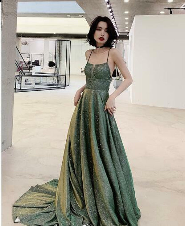 SSR1704,Glitter A-Line Cross Back Prom Evening Dresses