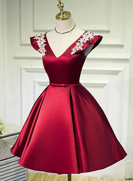 Lovely Cap Sleeves Short Party Dresses Satin Homecoming Dress Elegant Evening Dress