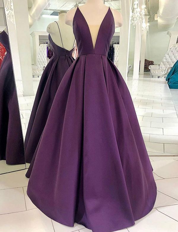 SSR0312,Purple A-Line Satin Prom Dresses V-Neck Evening Dress