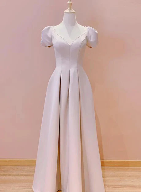 Pink Sweetheart Short Sleeves Floor Length Party Dress Wedding Party Dresses Elegant Evening Dress