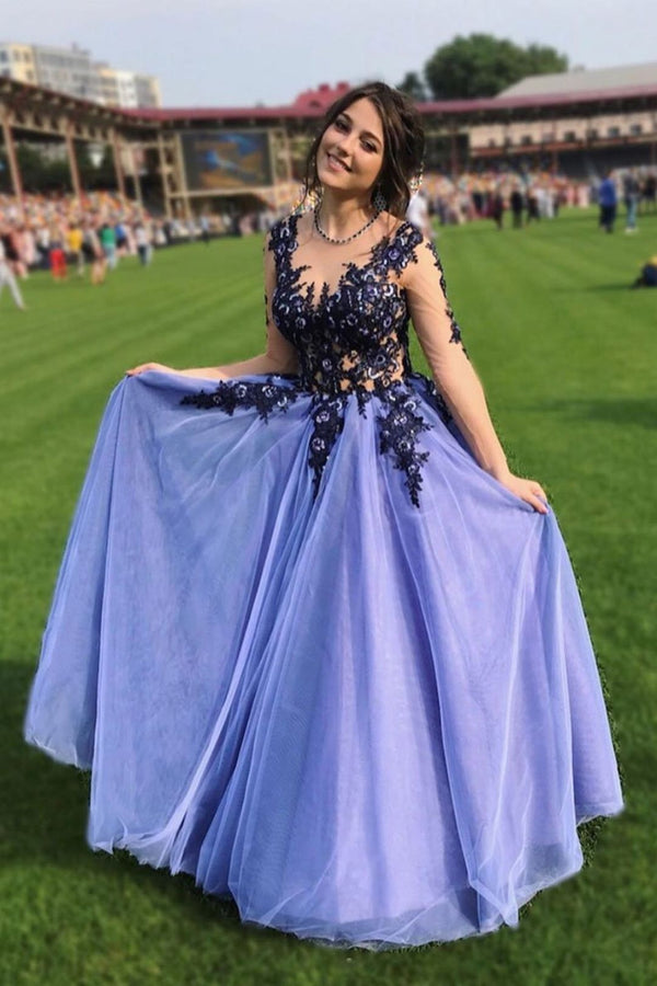 SSR1049,Purple tulle lace long prom dress purple lace evening dress