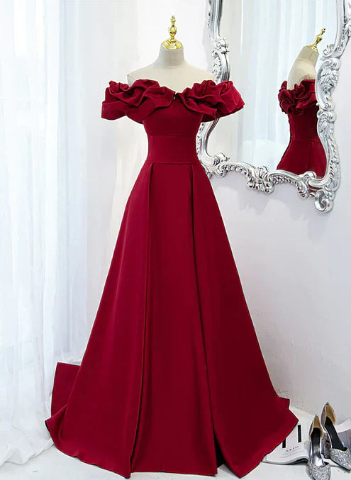 Off Shoulder Wine Red Sweetheart Long Party Dress Prom Dress Evening Dress Formal Dress