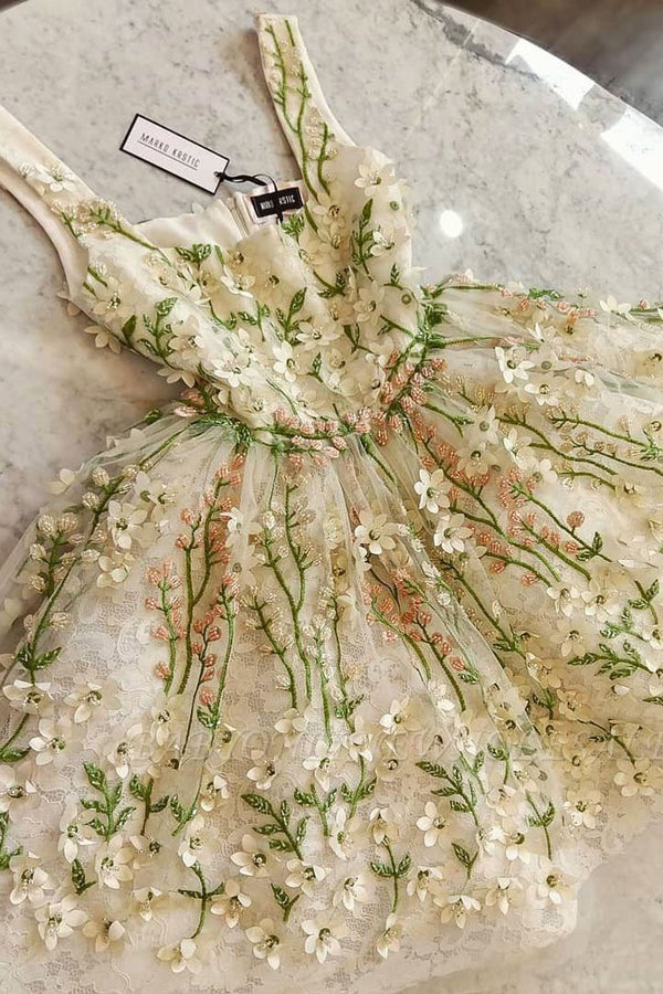 SSR1344,Gorgeous Flowers Appliques Short Homecoming Dresses Floral Cocktail Dresses