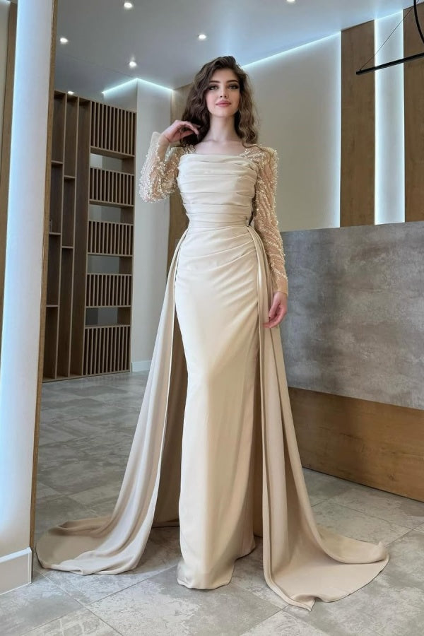 Gentle Beaded Long Sleeves Prom Dress With Detachable Trail ssr0325