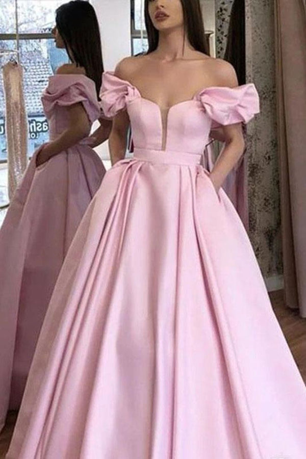 SSR1516,Pink Long Prom Evening Dresses,Off The Shoulder Prom Formal Gown