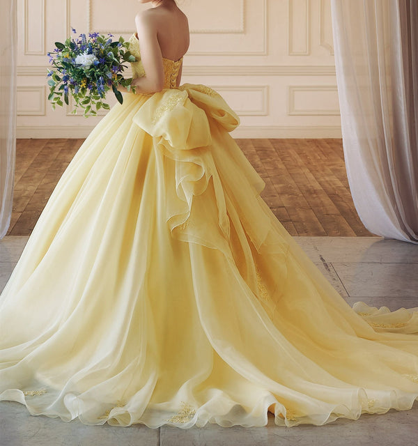 SSR0859,Gorgeous Yellow Sweetheart Ball Gown Quinceanera Dresses Lace Applique Evening Prom Gowns Big Bow Knot Sweet 15 Dress