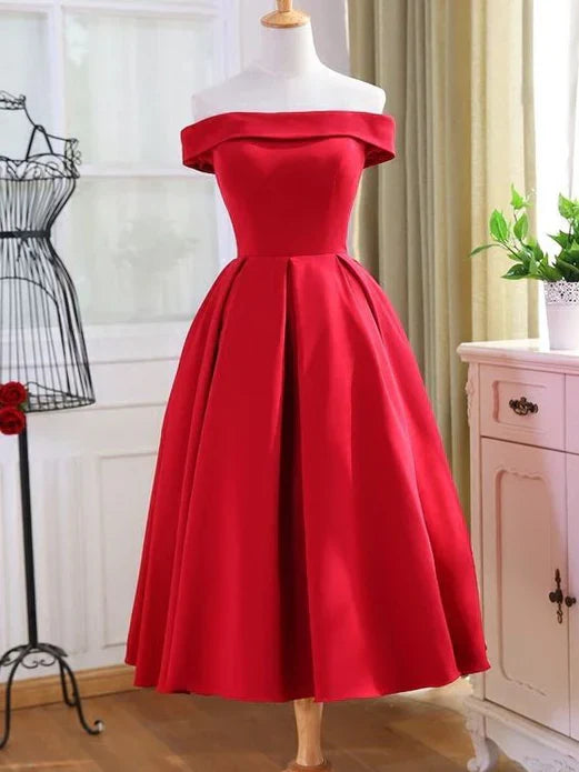 Charming Satin Red Off The Shoulder Homecoming Dress Party Dress Cocktail Dress Formal Dress