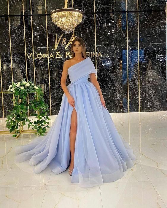 SSR1582,Arab Baby Blue A-Line Tulle Long Prom Evening Dresses
