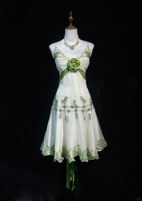 Light Green Spring Summer New Style Retro Fashion Elegant Exquisite Rhinestone Beads Floral Short Tulle Homecoming Dress Birthday Party Dress Prom Dress Evening Dress Prom Dress, SSR1247