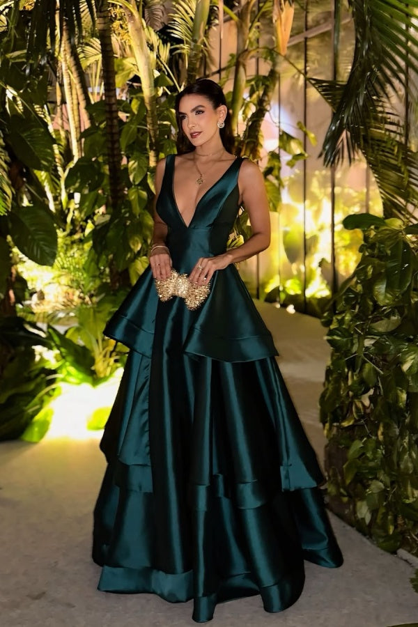 Peacock V-Neck Three-layer Ruffles Elegant Prom Dress ssr0507