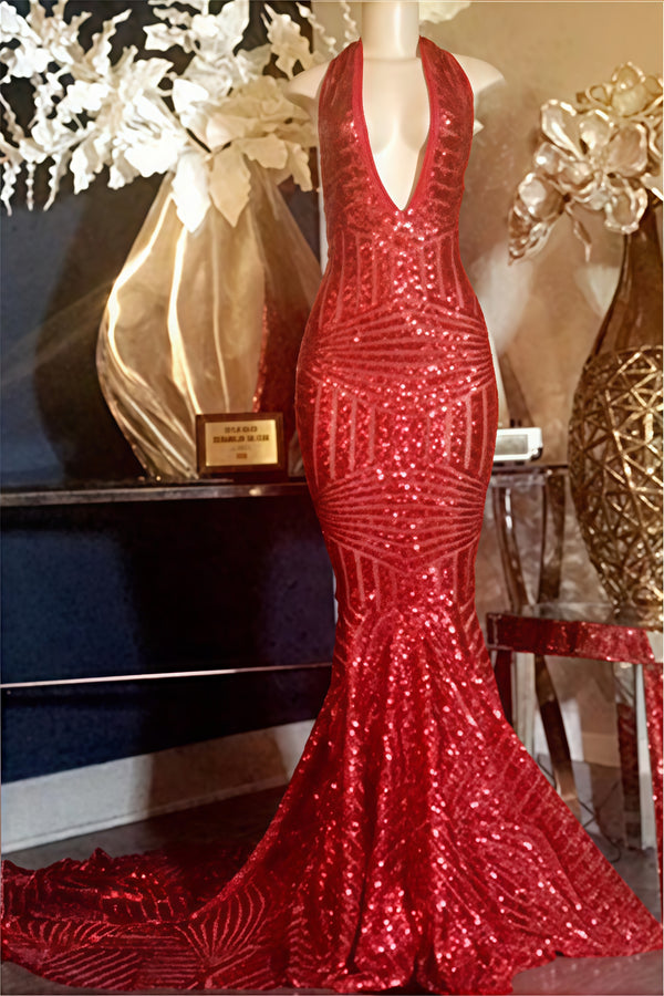Mermaid Sequins Shiny Halter Prom Dresses,SSR1172