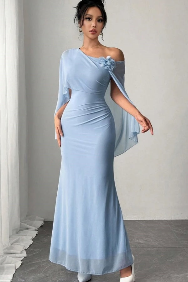 Chic Light Blue Chiffon One-Shoulder Prom Dress ssr0466