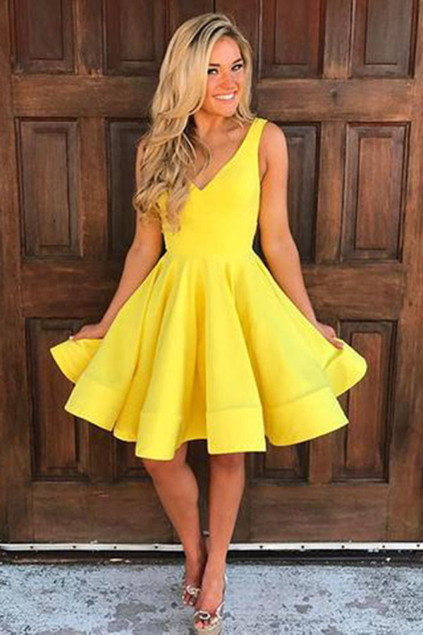 SSR0499,Cheap yellow a line prom dress short homecoming dresses