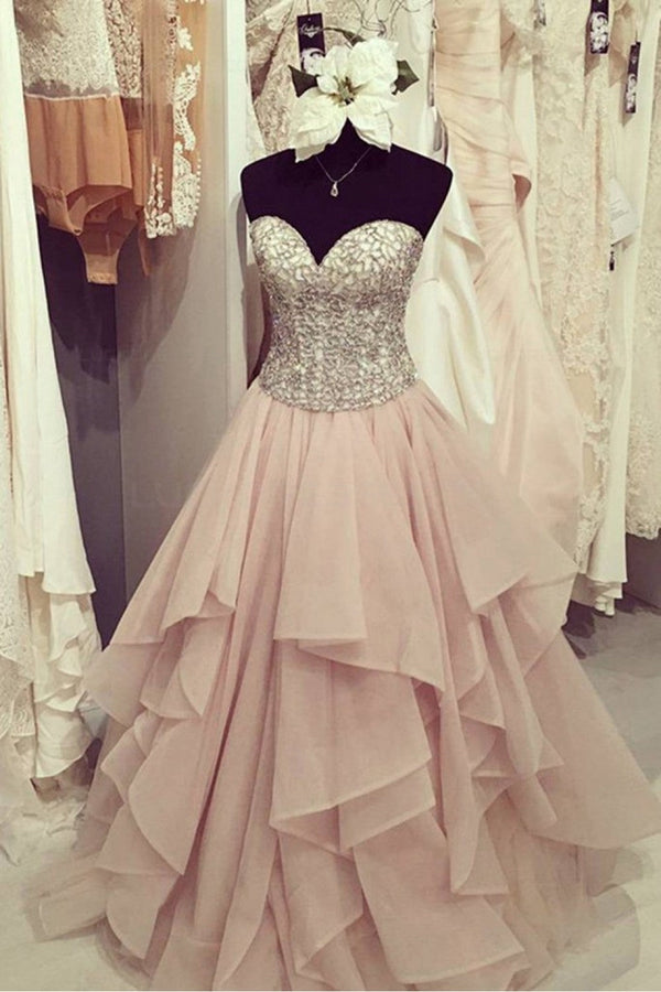 SSR0637,Sweetheart chiffon prom dress sweet 16 dress beaded lovely ball gown