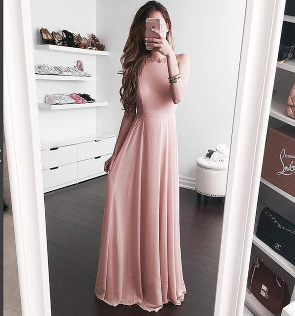 SSR0550,Pink Long Prom Dresses Satin Party Gown Pink Evening Dress