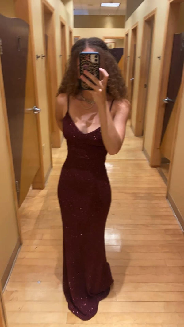 SSR0204,Sexy Burgundy Spaghetti Straps Low Neck Prom Dresses with Cross Back