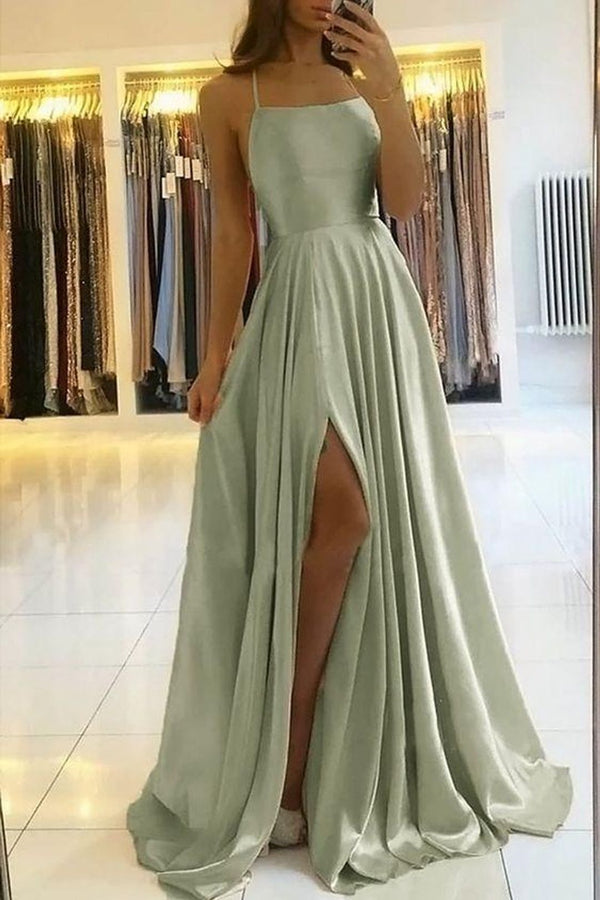 SSR0910,Cheap sage green satin prom dresses cross back long evening dress