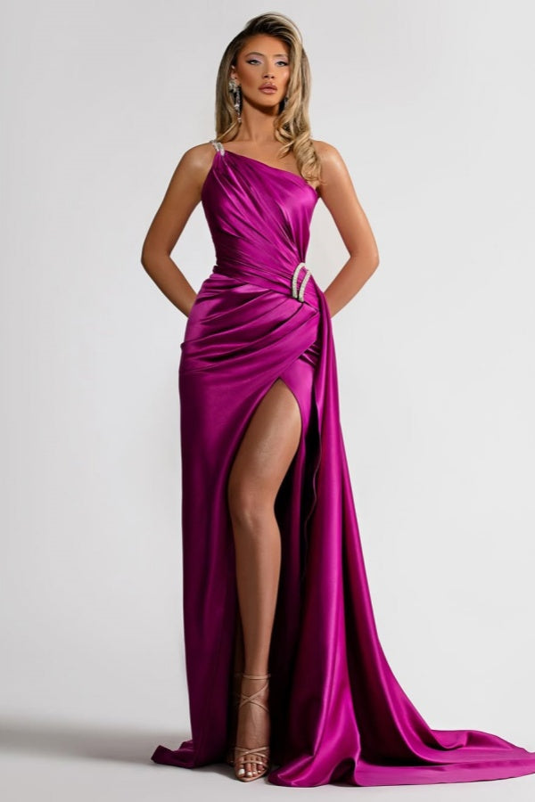 Stunning Split One-Shoulder Pleated Long Prom Dress ssr0453