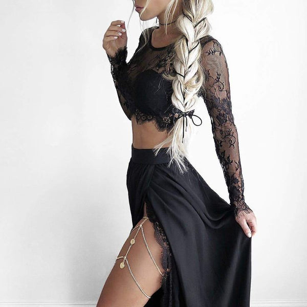 SSR1094,Sexy black two pieces lace prom dresses black chiffon evening dress