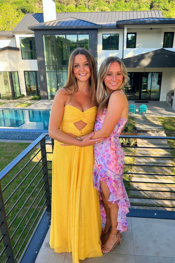 Sweetheart Yellow Chiffon Keyhole Long Formal Dress