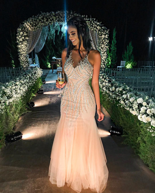 SSR0907,Luxury beaded mermaid prom dress tulle evening long dress