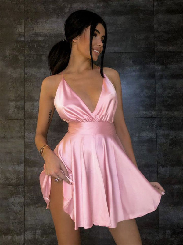 SSR1862,Sexy Plunging A-Line Mini Homecoming Dresses
