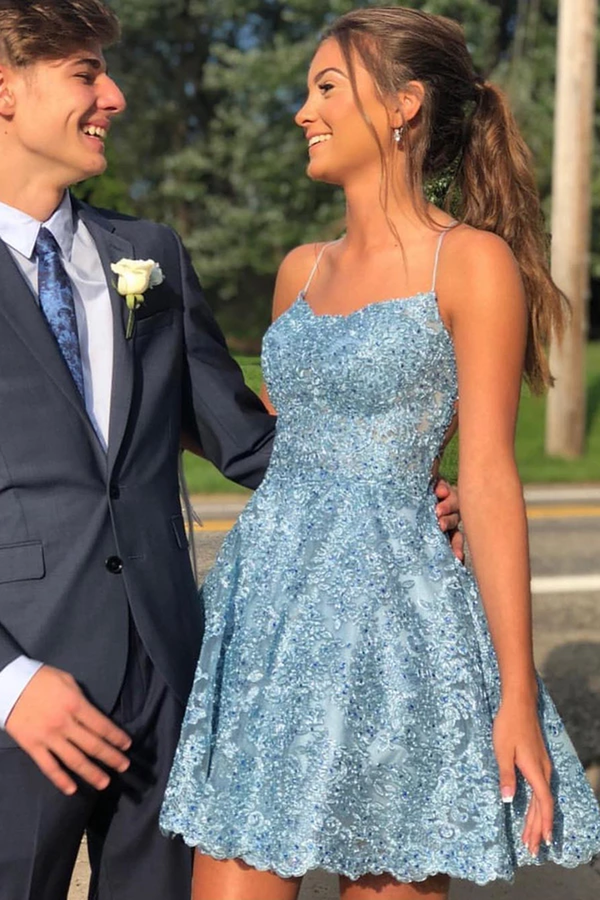 SSR1114,Lace Homecoming Dress, Blue HOCO Dress, Short Prom Dress ,Back To School Party Dress,Lace Evening Dress,A-Line Formal Dress