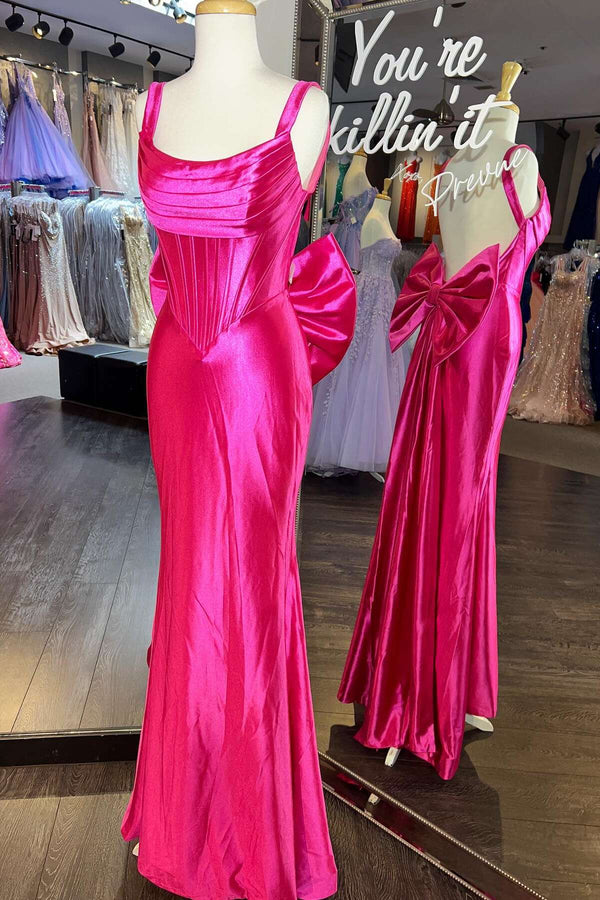 Fuchsia Fitted Long Formal Dress with A Bow