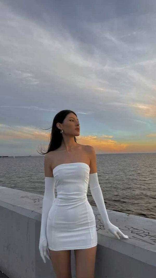 SSR1838,Sexy White Strapless Tight School Homecoming Dresses, Mini Celebrating Dresses