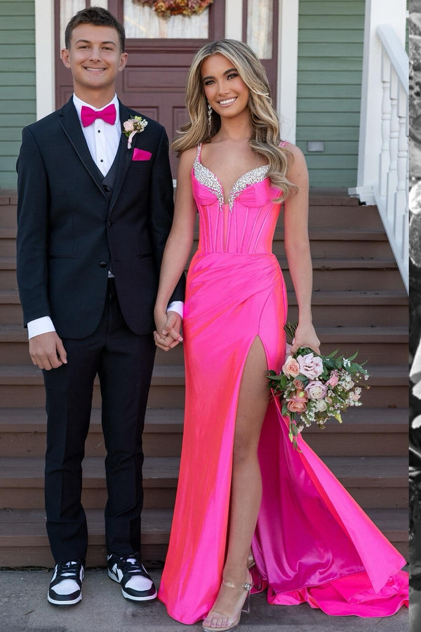 Beaded Corset Mermaid Long Formal Dress with Slit