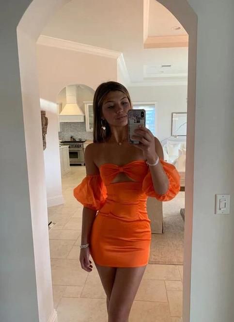 SSR1829,Sexy Orange Tight Homecoming Dresses, High Quality Satin Party Dress