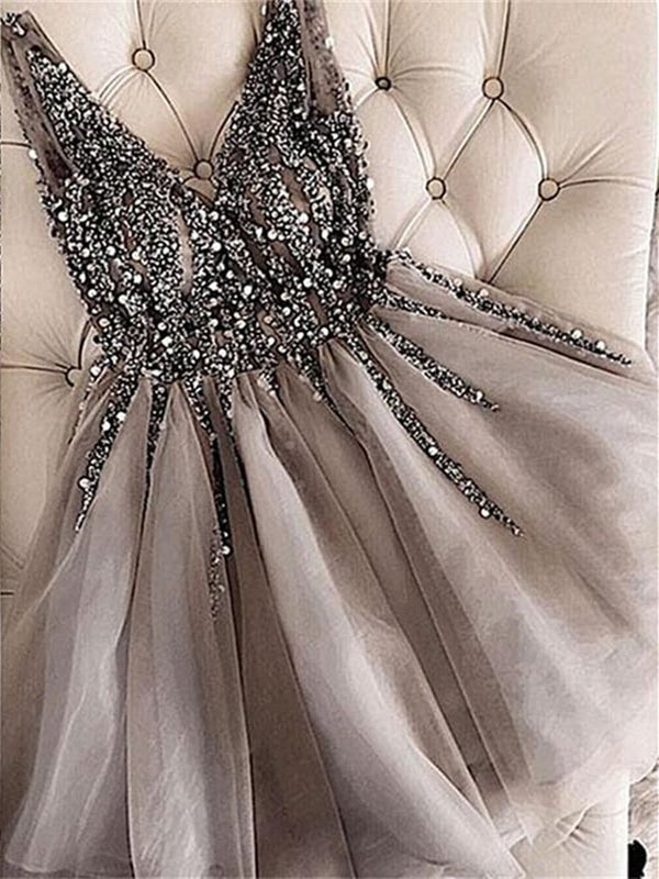 SSR0520,V-Neck Organza Beaded Homecoming Dresses Mini Prom Dress