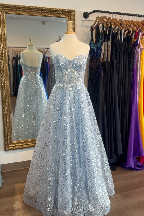 Sequin Strapless Sweetheart  A-line Prom Dress