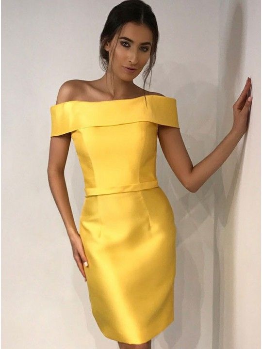 SSR0242,Sexy Sheath Off Shoulder Yellow Cheap Homecoming Dresses