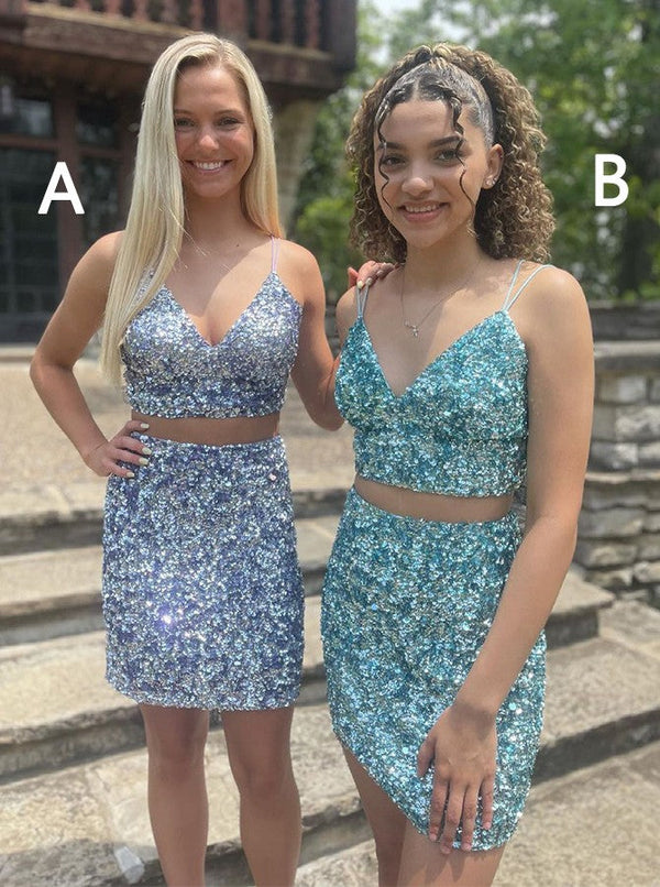 SSR0525,Sexy Two Pieces Homecoming Dresses Spaghetti Straps Mini Prom Dress