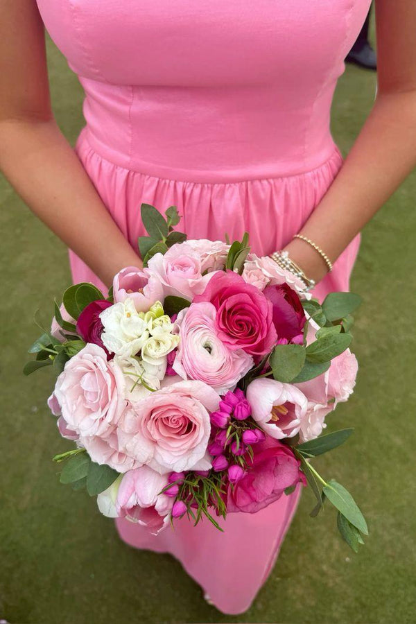 Simply Pink Strapless A-line Long Party Dress