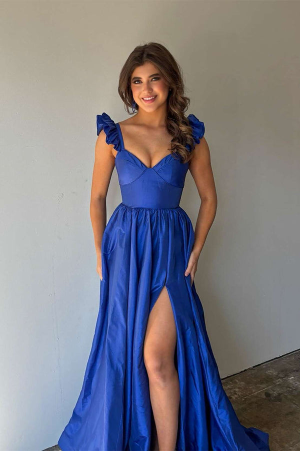 Flare Straps Royal Blue A-line Formal Dress