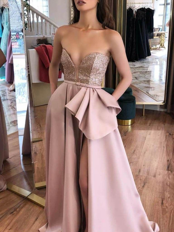 SSR0976,Dusty pink prom dresses sweetheart sequin top evening formal dress
