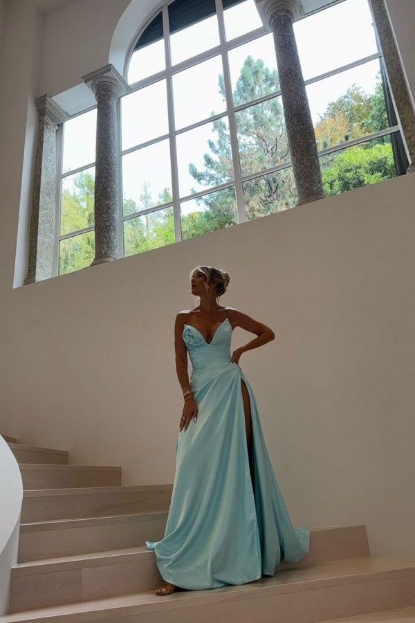 Light Blue Strapless Split Prom Dress ssr0260