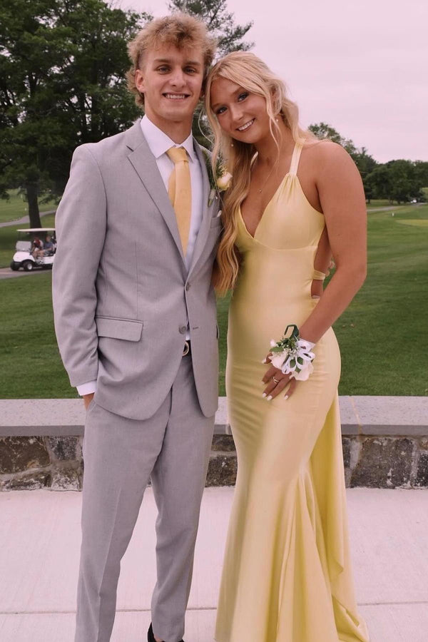 Straps Yellow Mermaid Formal Dress with Train
