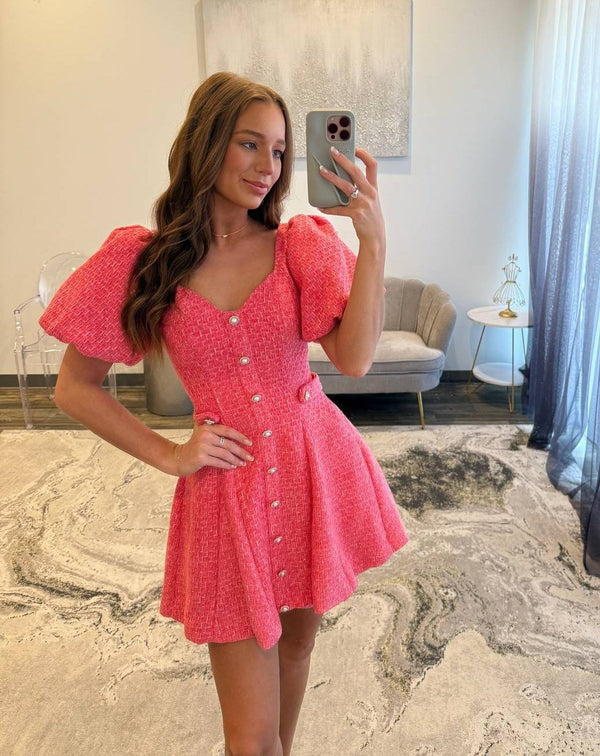 Modern A Line Sweetheart Fuchsia Short Homecoming Dress with Short Sleeves