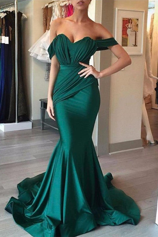 Dark Green Mermaid Evening Dress Off-the-Shoulder PD0146